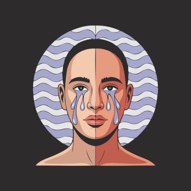 Gözyaşları stilize edilmiş bir erkek yüzü.