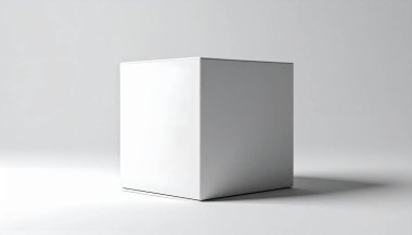 Açık gri arkaplana modern minimalizm ve geometrik basitliği vurgulayan parlak beyaz ve gri bir kübik nesne
