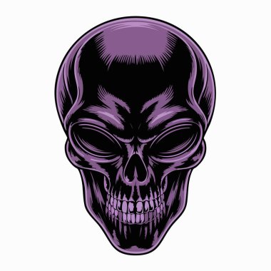 Koyu renk sanat tasarımı için mor kafatası çizimi