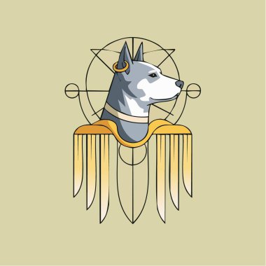 Stylized dog head with geometric mandala lines and decorative elements