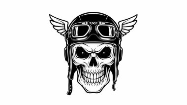 Kanatlı vintage havacı kaskı takan ayrıntılı kafatası