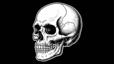 Siyah arkaplanda gölgelendirme ile yüksek karşıtlık kafatası çizimi