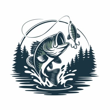 Başında bir yem ile sudan atlayan büyük bir balığın çizimi.