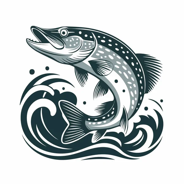 Dalgalar ve sıçramalarla betimlenen stilize zıplayan balıklar.