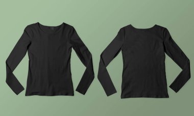 Ürün fotoğrafçılığı ve moda modeli için yeşil arka planda iki siyah uzun kollu gömlek sergileniyor..