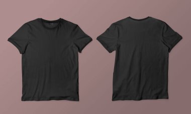 İki siyah tişört ürün sergisi ve moda ticareti için tarafsız bir zemine serildi..