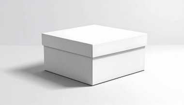 Minimalist ambalaj ve ürün fotoğrafçılığı için temiz bir arkaplanı olan tek bir beyaz kutunun stüdyo çekimi