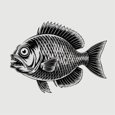 Çizgili bir okyanus balığının, farklı vücut yüzgeçlerine ve gözlere odaklanmış yakın bir tasviri.