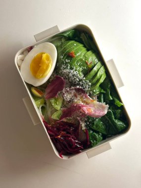 Bento or dosirak box filled with rice, assorted side dishes, vegetables, and protein like meat or fish, all neatly arranged to create a balanced, colorful, and visually appealing meal