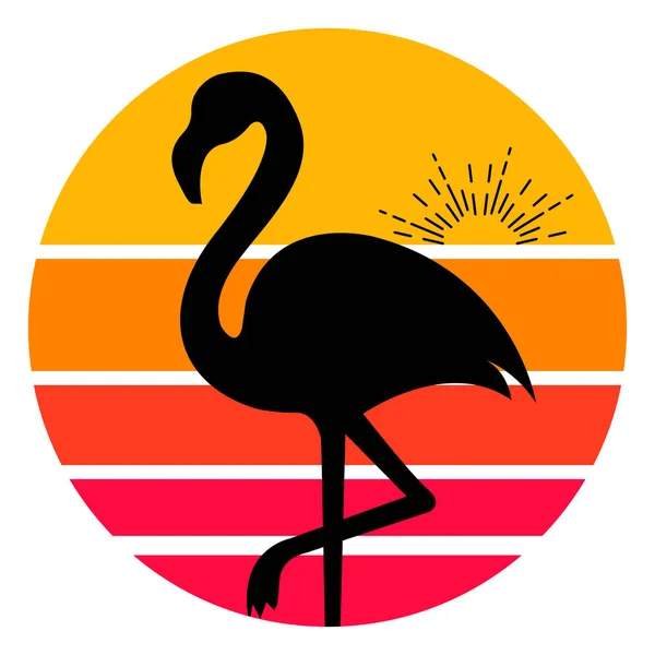 Retro Sunset Flamingo Siluet Yaz Vektörü İllüstrasyonu