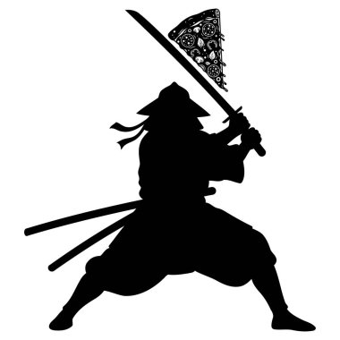 Katana ile çarpışmaya hazır bir samuray savaşçısının dinamik silueti.