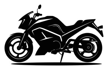 Beyaz arka plan vektörüne izole edilmiş parlak tasarımı olan modern bir motosikletin siyah silueti.