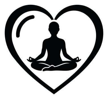 Yoga meditasyonu kalp şeklinde silueti aşkı ve iç huzuru temsil ediyor. Zihin dingin vücut bağlantısı. Vektör illüstrasyonunu.