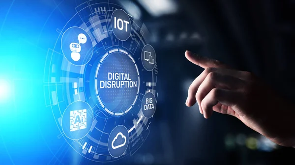 Disrupción digital. Ideas de negocios perturbadoras. IOT, red, ciudad inteligente, big data, nube, análisis, TI a escala web, IA. — Foto de Stock