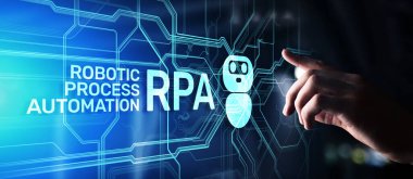 Sanal ekranda RPA Robotik işlem otomasyon teknolojisi konsepti.