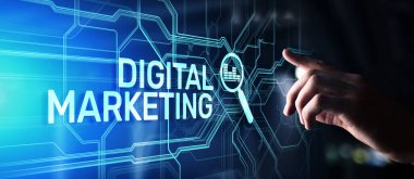 Dijital pazarlama, çevrimiçi reklam, SEO, SEM, SMM. İş ve İnternet kavramı.