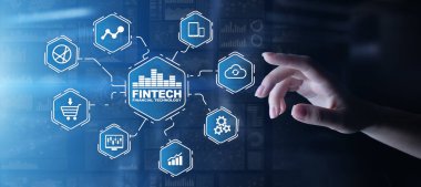 Fintech Finans Teknolojisi Kripto para birimi yatırımı ve dijital para. Sanal ekranda iş kavramı.