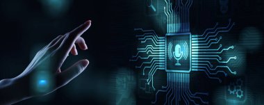 Sanal ekranda ses tanıma ve kontrol mikrofon sembolü.