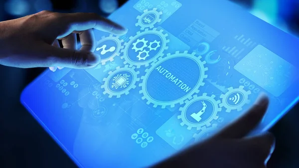 Automatyzacja Optymalizacja procesów biznesowych Inteligentna branża Nowoczesna koncepcja produkcji na wirtualnym ekranie. — Zdjęcie stockowe