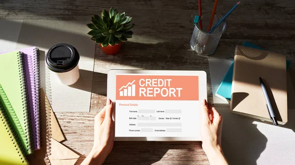 Credit report application form on screen. Business and finance concept. — Stock Photo, Image