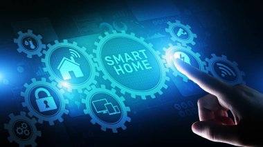 Sanal ekrandaki akıllı ev kontrol paneli. IOT ve Otomasyon teknolojisi kavramı.