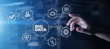 Büyük veri analiz platformu, iş zekası ve vitual ekran üzerinde modern teknoloji kavramı.