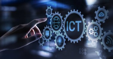 ICT - Sanal ekranda bilgi ve iletişim teknolojisi kavramı.