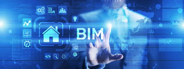 BIM Building Information Modeling Technology koncept på virtuell skärm. — Stockfoto