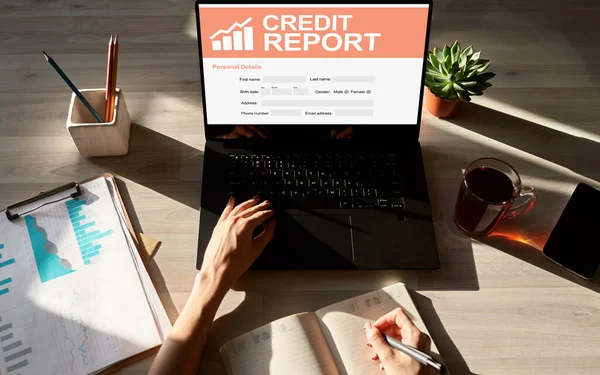 Credit report application form on screen. Business and finance concept. — Stock Photo, Image