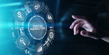 Dijital pazarlama, çevrimiçi reklam, SEO, SEM, SMM. İş ve İnternet kavramı.