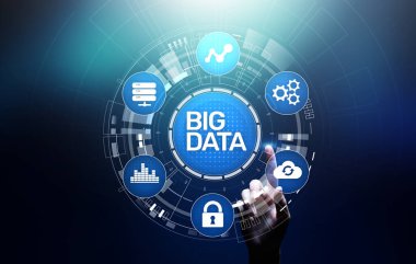 Büyük veri analiz platformu, iş zekası ve vitual ekran üzerinde modern teknoloji kavramı.