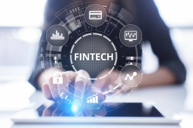Fintech Finans Teknolojisi Kripto para birimi yatırımı ve dijital para. Sanal ekranda iş kavramı.