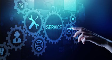 Sanal ekranda iş teknolojisi düğmesine yardım et.