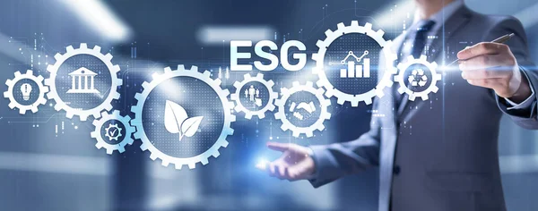 ESG Environment Соціальний менеджмент Концепція інвестиційного бізнесу на екрані — стокове фото