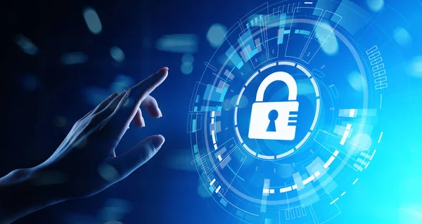 Cybersicherheit, Datenschutz, Datenschutz. Internet- und Technologiekonzept auf virtuellem Bildschirm — Stockfoto