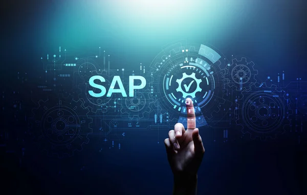 Программное обеспечение SAP автоматизации бизнес-процессов. Система планирования ресурсов предприятия ERP на виртуальном экране — стоковое фото