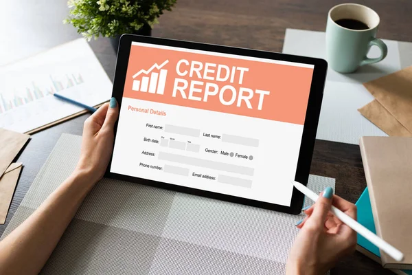 Credit report application form on screen. Business and finance concept — Stock Photo, Image