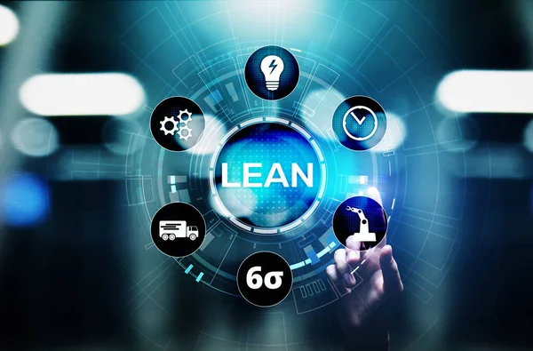 Lean, Six sigma, control de calidad y concepto de gestión de procesos de fabricación en pantalla virtual — Foto de Stock