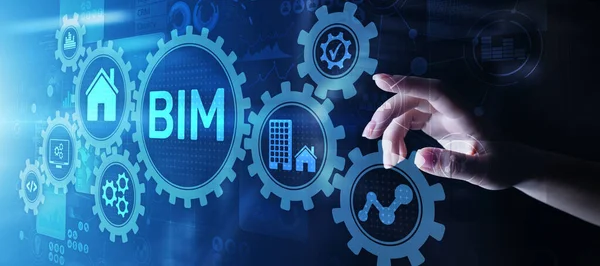 Koncepcja BIM Building Information Modeling Technology na wirtualnym ekranie — Zdjęcie stockowe