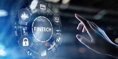 Fintech Finans Teknolojisi Kripto para birimi yatırımı ve dijital para. Sanal ekranda iş kavramı