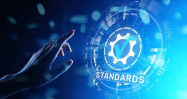 - Standart. Kalite kontrolü. ISO sertifikası, güvence ve garanti. İnternet iş teknolojisi kavramı