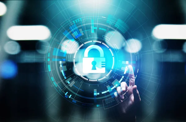 Cybersicherheit, Datenschutz, Datenschutz. Internet- und Technologiekonzept auf virtuellem Bildschirm — Stockfoto