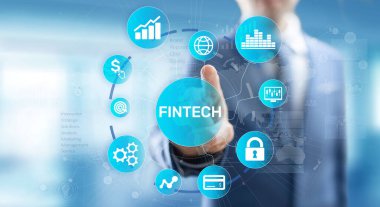Fintech Finans Teknolojisi Kripto para birimi yatırımı ve dijital para. Sanal ekranda iş kavramı