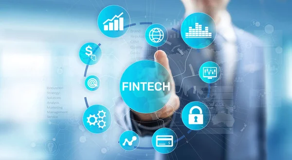 Fintech金融技術暗号化投資とデジタルマネー。仮想画面上のビジネスコンセプト — ストック写真