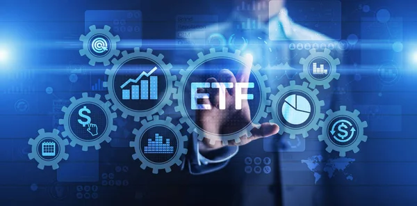 ETF Exchange Traded Fund Trading Investment Business Finanzierungskonzept auf virtuellem Bildschirm — Stockfoto