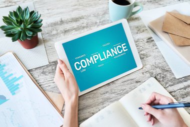 Simgeler ve diyagramlarla uyum kavramı. Yönetmelikler, hukuk, standartlar, gereksinimler, denetim. Aygıt ekranındaki kavram