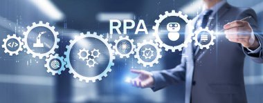 Sanal ekranda RPA Robotik işlem otomasyon teknolojisi konsepti