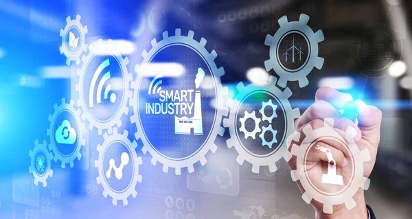 Industria inteligente 4.0, concepto de automatización y optimización en virtual. Concepto de negocios y tecnología moderna —  Fotos de Stock