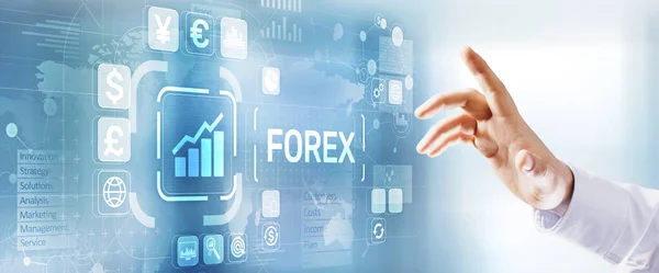 Forex διαπραγμάτευση Νομίσματα χρηματιστήριο αξιών Επενδυτική επιχειρηματική έννοια στην εικονική οθόνη — Φωτογραφία Αρχείου
