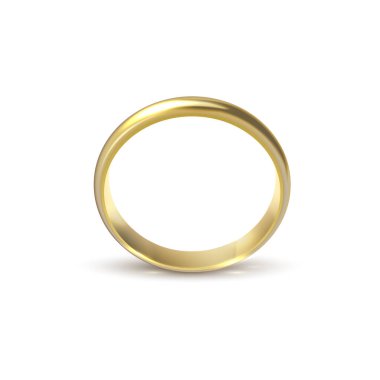 Aşkın ve evliliğin beyaz arka planında izole edilmiş gerçekçi altın bir alyans..